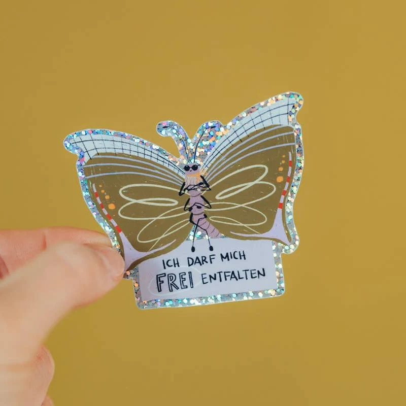 Schmetterling-Glitzersticker "Ich darf mich frei entfalten" von Liesels Wicht