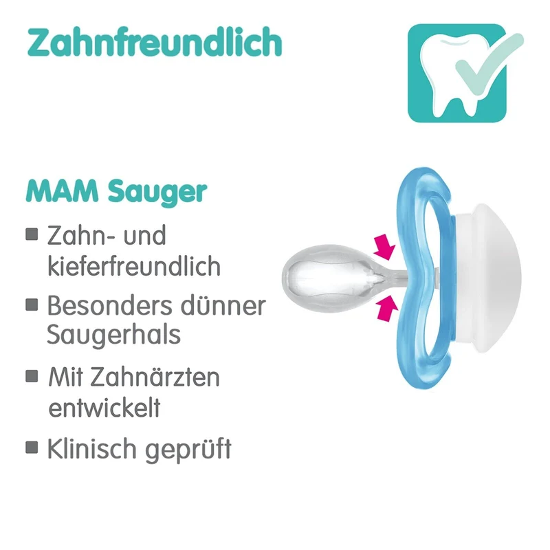 MAM SUPREME Silikon Schnuller Symmetrisch Oval Junge / Mädchen 0-6M 6-16M + Box