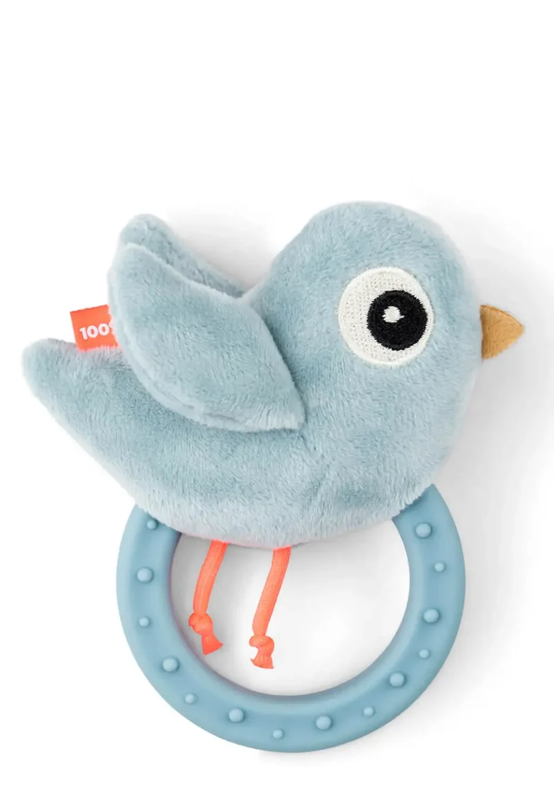 Rassel mit Beißring 'Birdee' blau