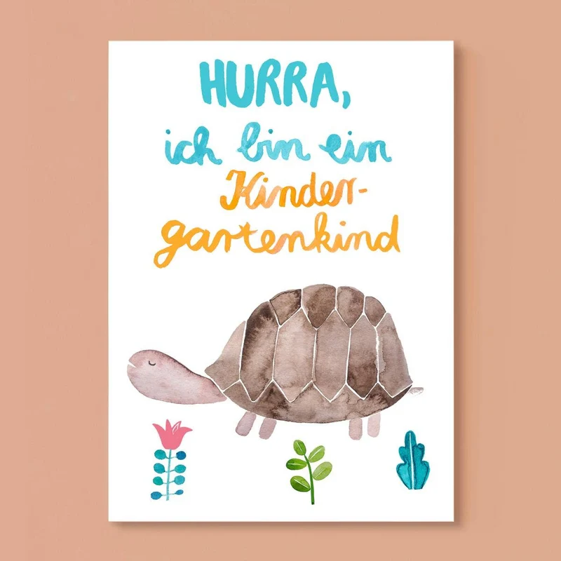 Postkarte "Kindergartenkind" mit Schildkröten-Motiv von Frau Ottilie