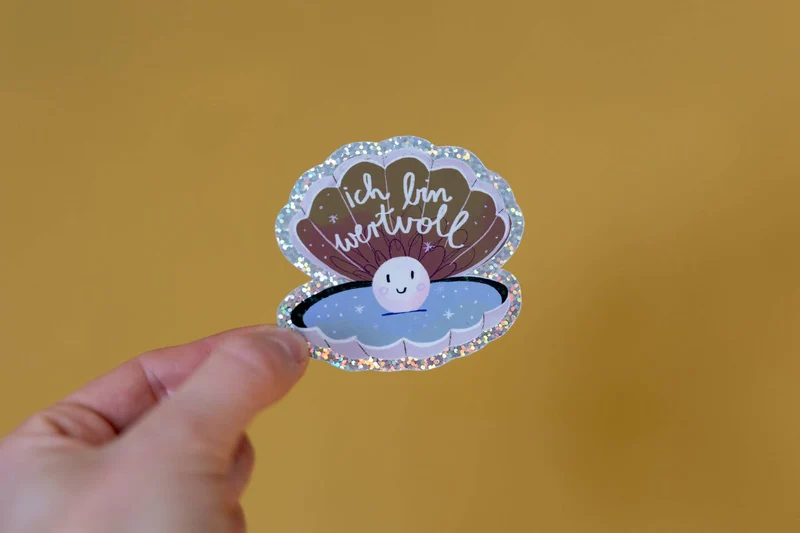 Muschel-Glitzersticker "Ich bin wertvoll" von Liesels Wicht