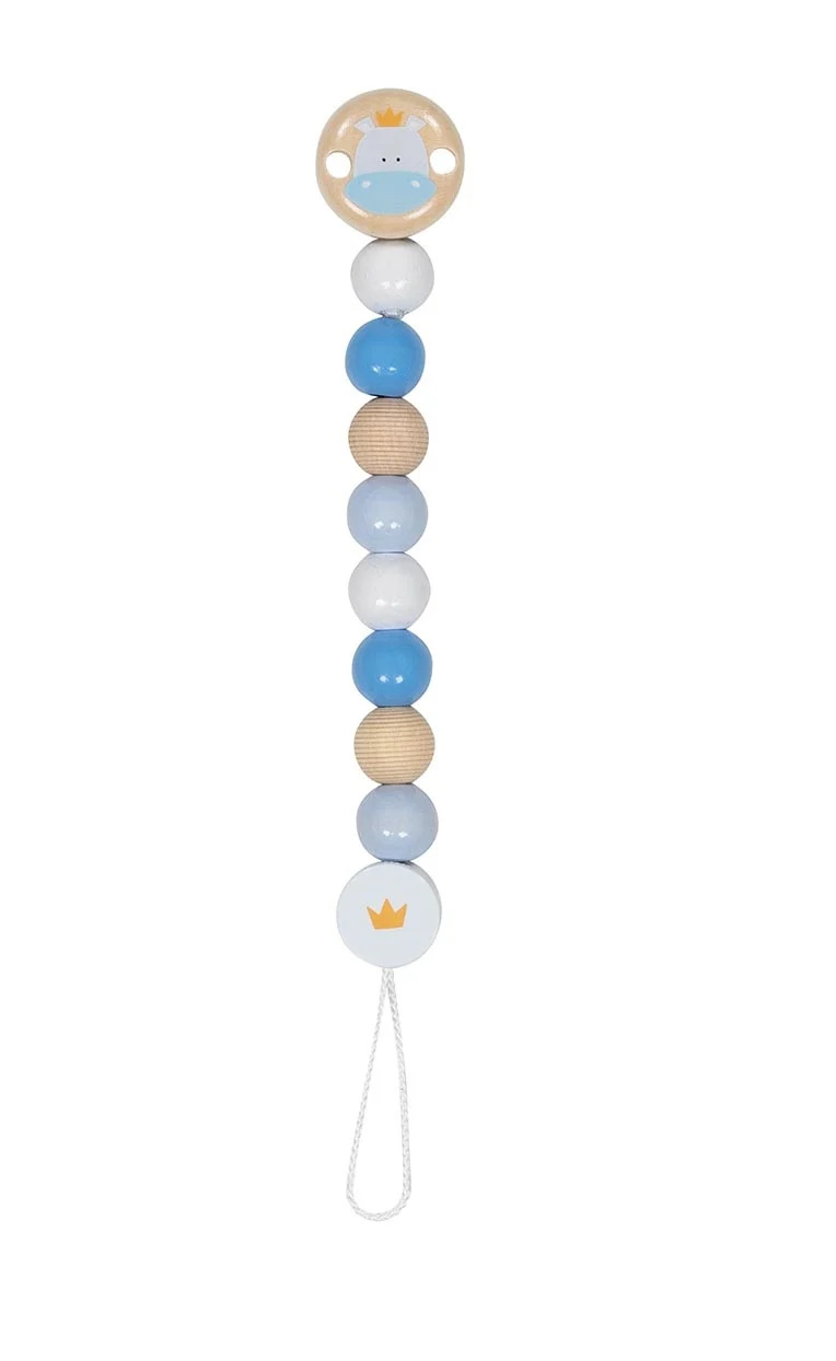 goki Baby Schnullerkette mit Holzclip und Drehverschluss-Öse