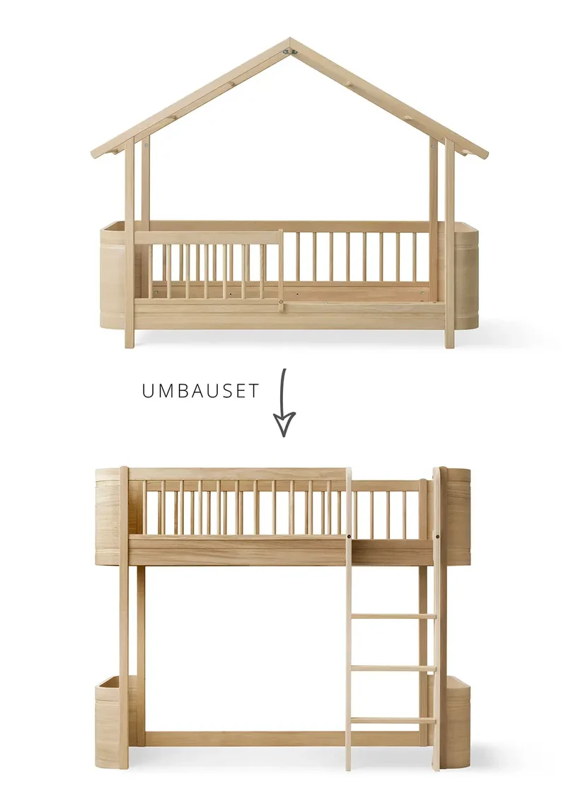 Umbauset für 'Wood Mini+' Hausbett zum halbhohen Hochbett Eiche