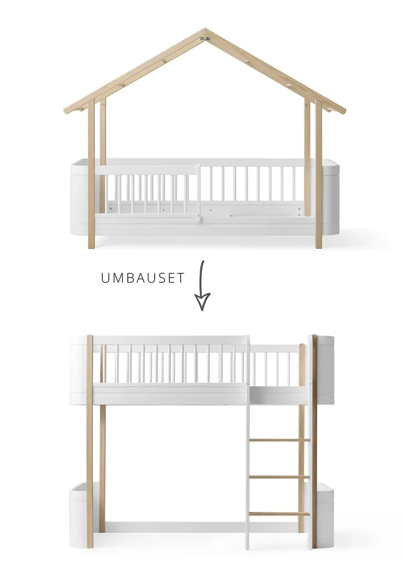 Umbauset für 'Wood Mini+' Hausbett zum halbhohen Hochbett Weiß/Eiche