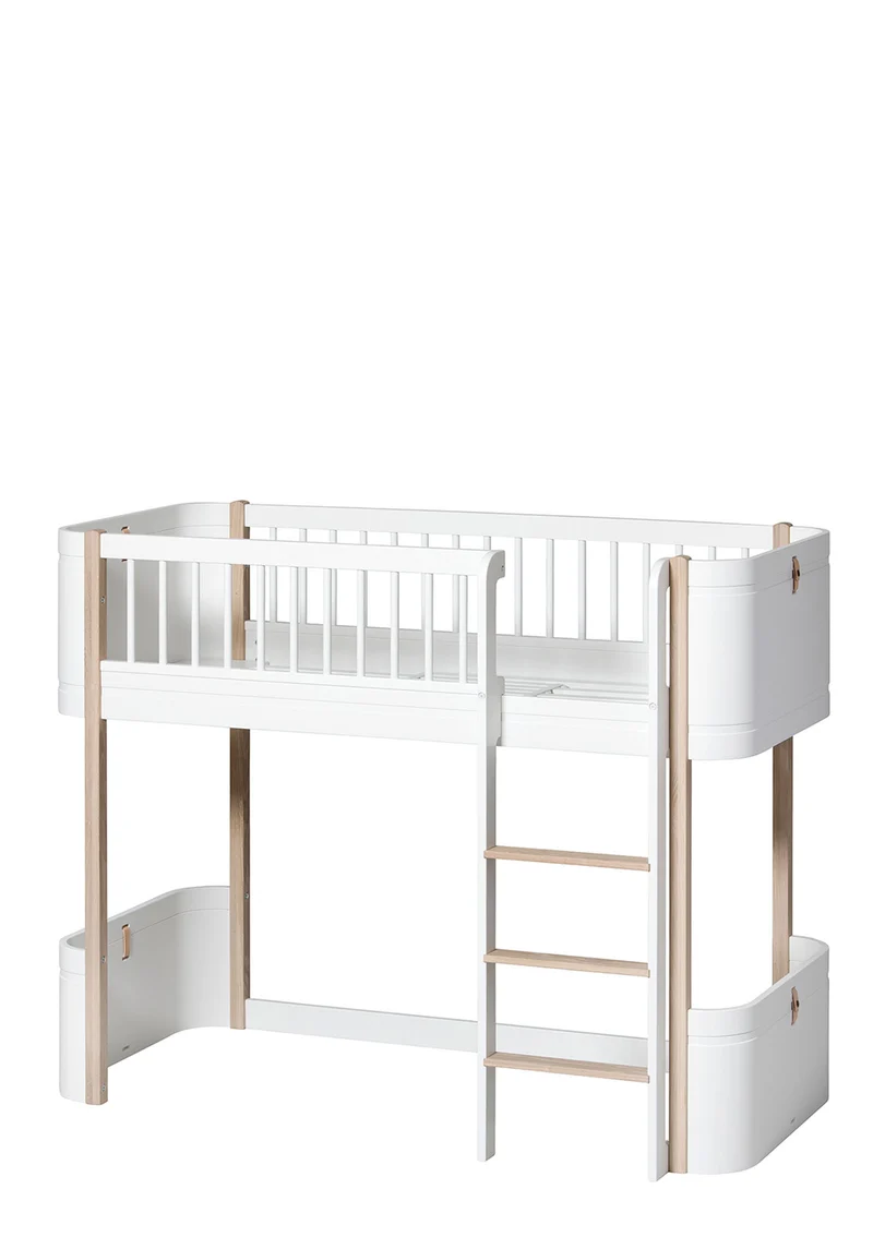 halbhohes Hochbett 'Wood Mini+' weiß / Eiche 162 x 68 cm