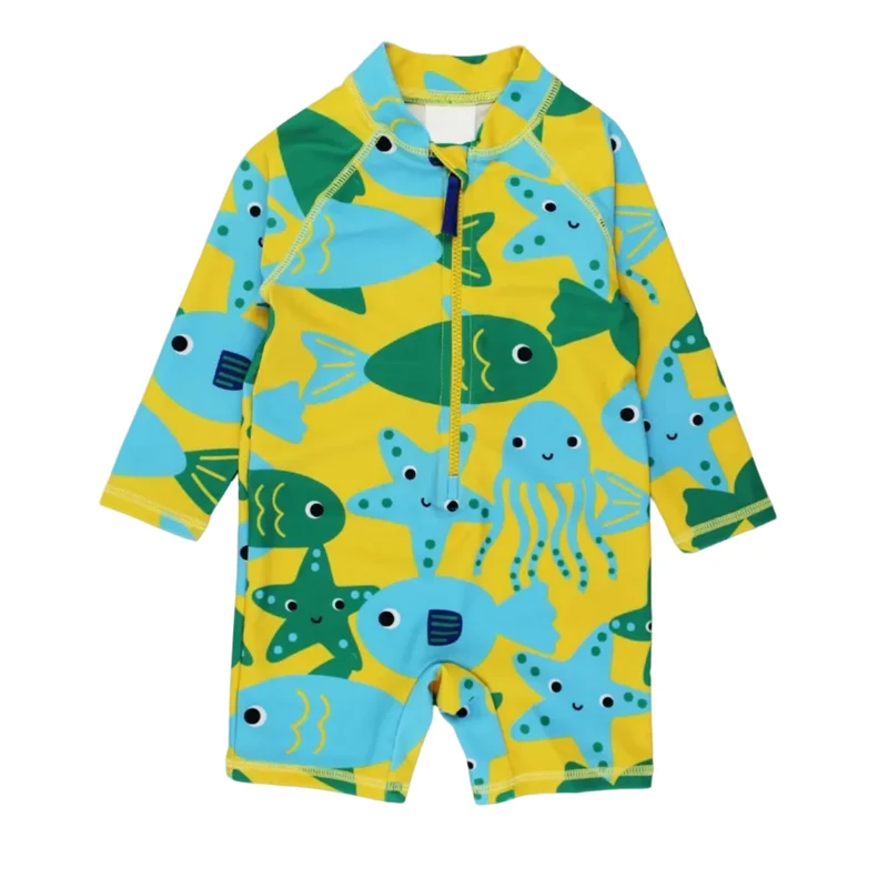 Baby Badeanzug langarm mit Fisch-Motiv von Toby Tiger, UPF 50+