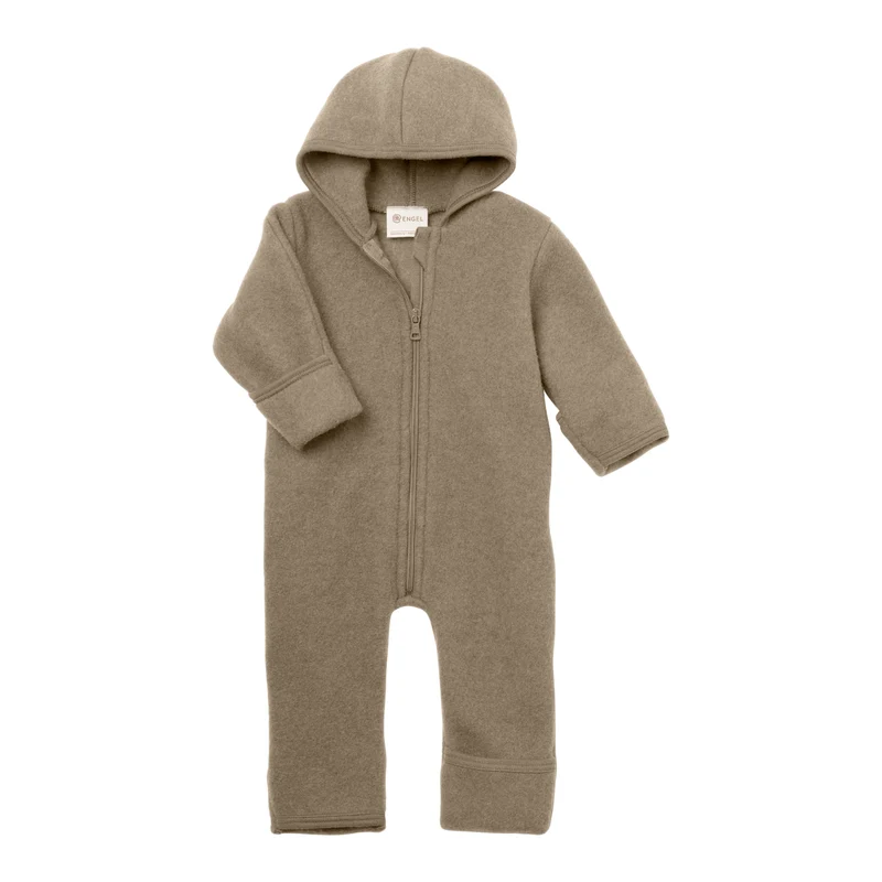 Engel Baby-Overall mit Kapuze und Reißverschluss - walnuss melange