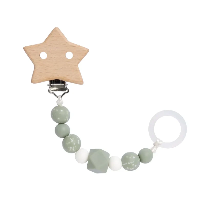 Mintgrüne Schnullerkette "Little Universe" aus Holz und Silikon von Lässig