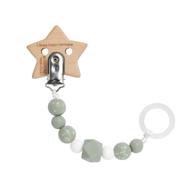 Mintgrüne Schnullerkette "Little Universe" aus Holz und Silikon von Lässig