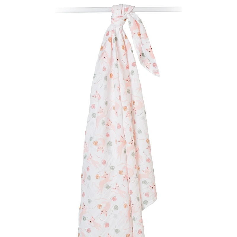 Lulujo Swaddle Mulltuch Pucktuch 120cm Katzen Rosa
