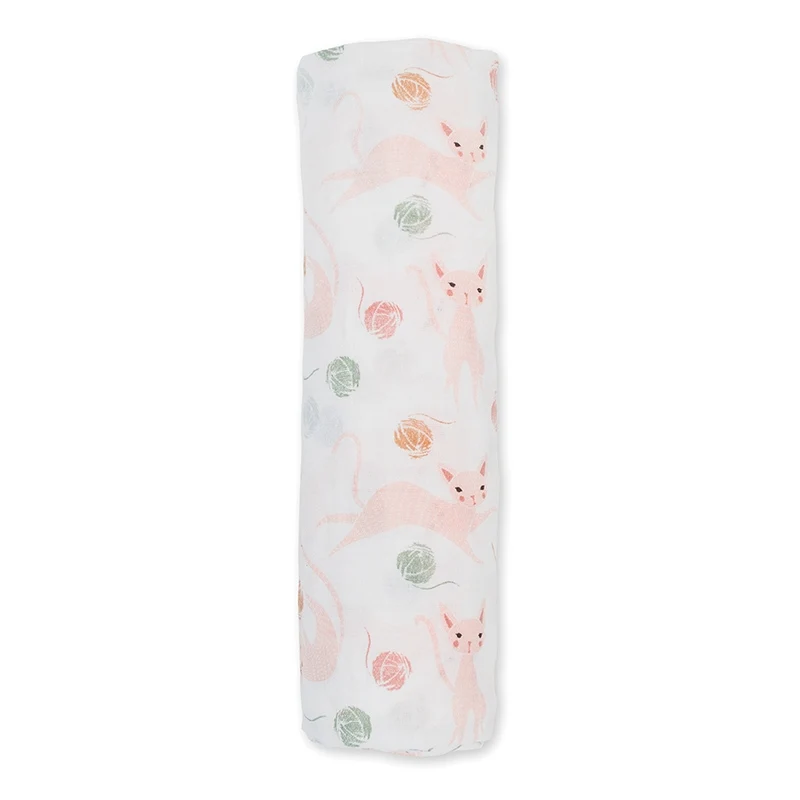 Lulujo Swaddle Mulltuch Pucktuch 120cm Katzen Rosa