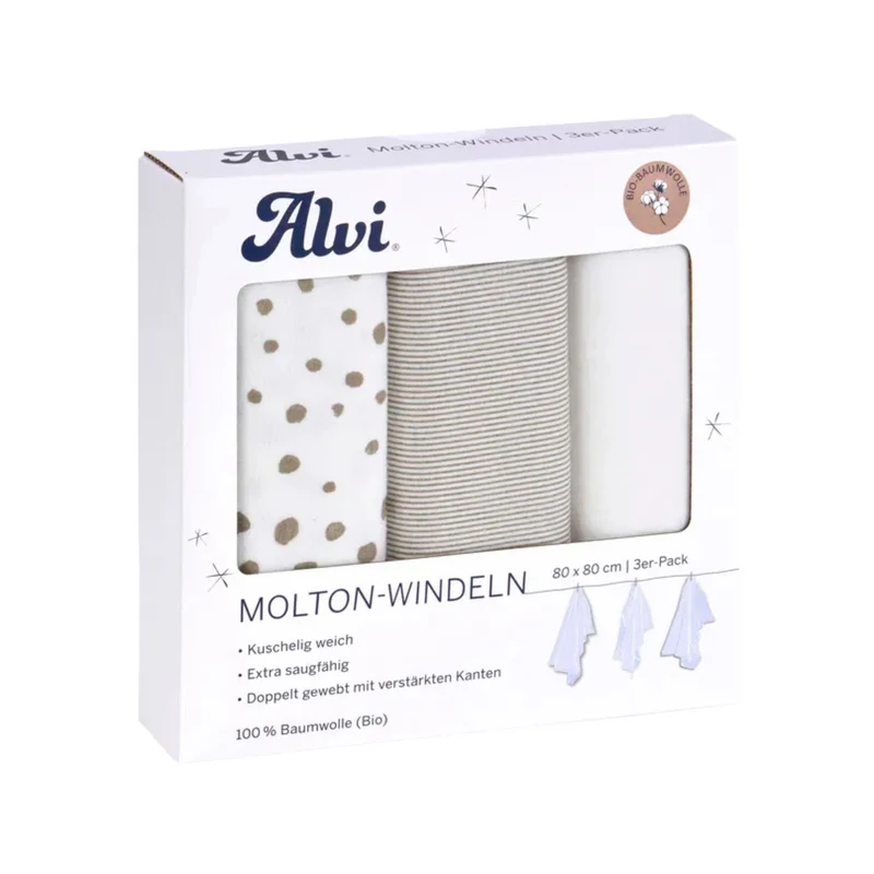 ALVI Molton-Windeln 3er Pack 80x80