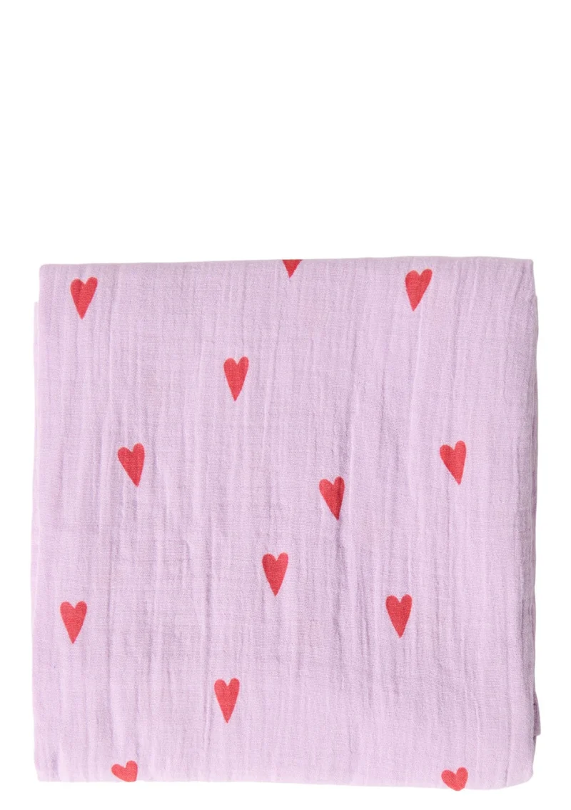 Musselin Mulltuch 'Swaddle Print Large' Purple Hearts 120 x 120 cm