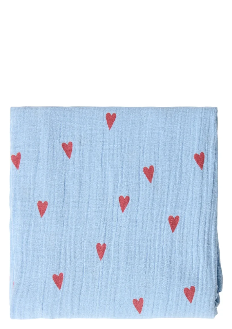 Musselin Mulltuch 'Swaddle Print Large' Light Blue Hearts 120 x 120 cm