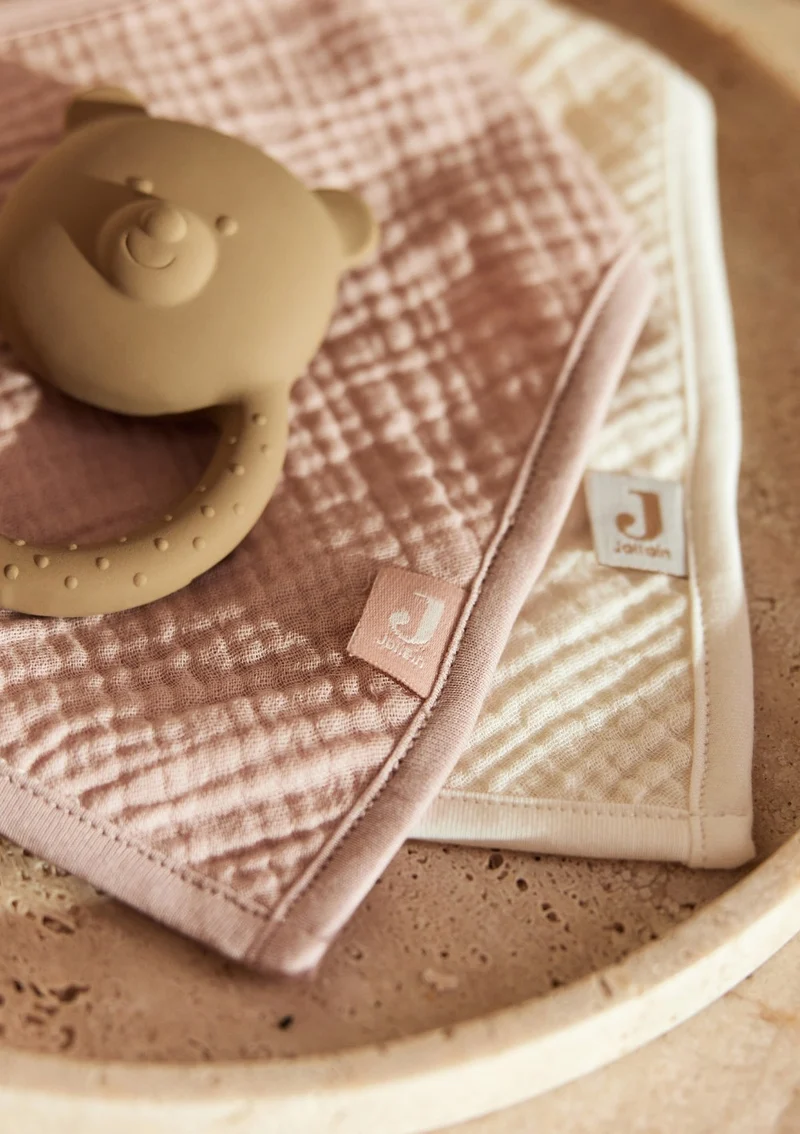 2er-Set Musselin Bandana Lätzchen Wild Rose / Oatmeal