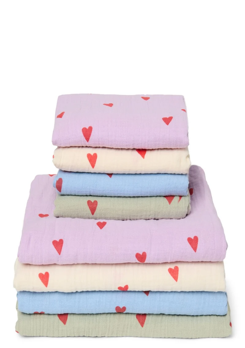 Musselin Mulltuch 'Swaddle Print Medium' Purple Hearts 70 x 70 cm
