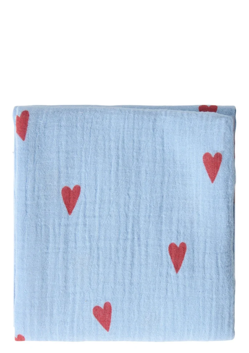 Musselin Mulltuch 'Swaddle Print Medium' Light Blue Hearts 70 x 70 cm