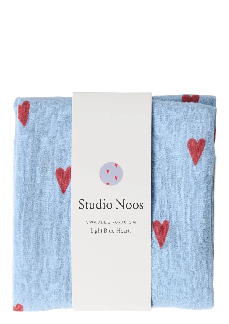 Musselin Mulltuch 'Swaddle Print Medium' Light Blue Hearts 70 x 70 cm
