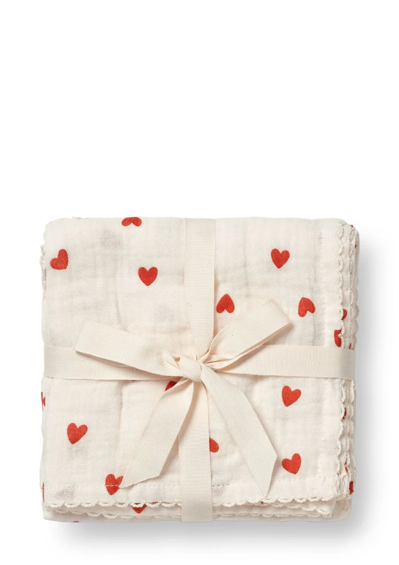 3er Pack Musselin Mulltücher 'Mio' Little Love 65 x 65 cm