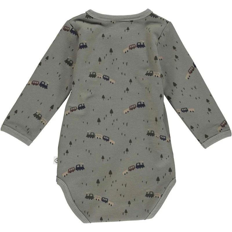 müsli Train Langarm Babybody Boy Basil Grün