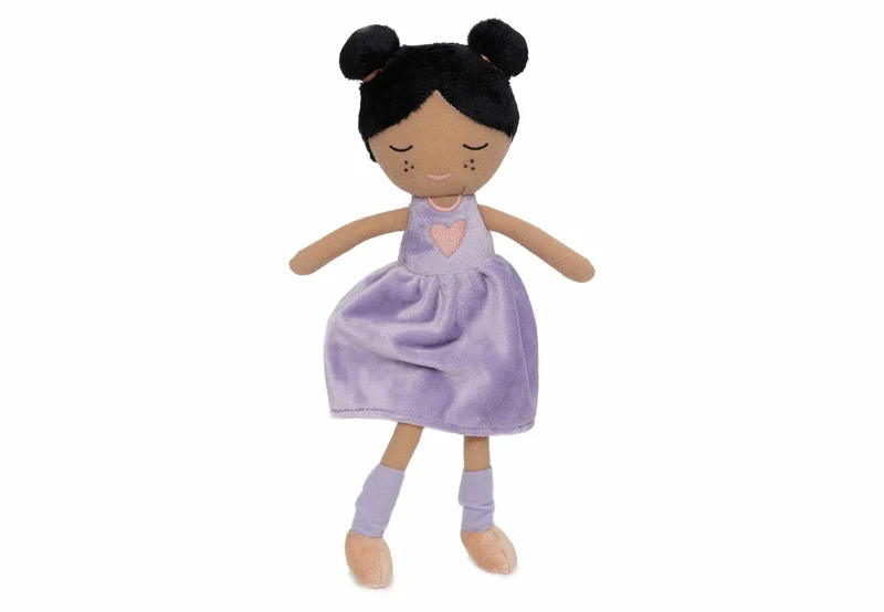 Dunkelhäutige Kuschelpuppe "Daisy" von Jollein mit lila Kleid