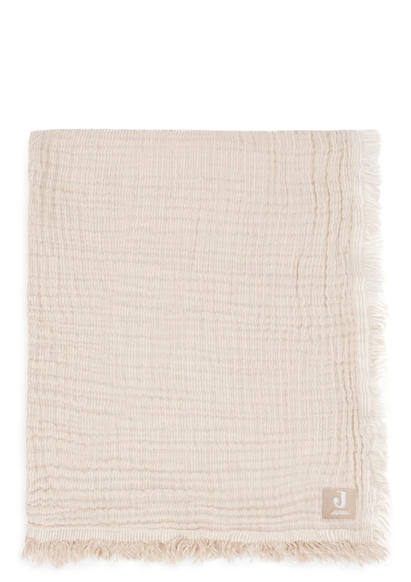 Musselin Decke Wiege 'Fringe Stripe' Biscuit 100 x 75 cm
