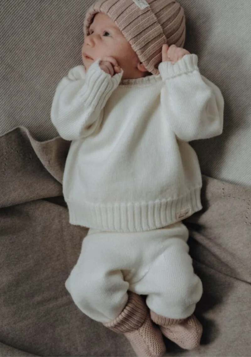 Merino Babyhose mit weichem Bund zum Mitwachsen Puder