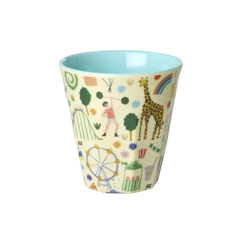 Mintfarbender, kleiner Becher "Fun Fair" mit Jahrmarkt-Motiv von Rice, 160ml