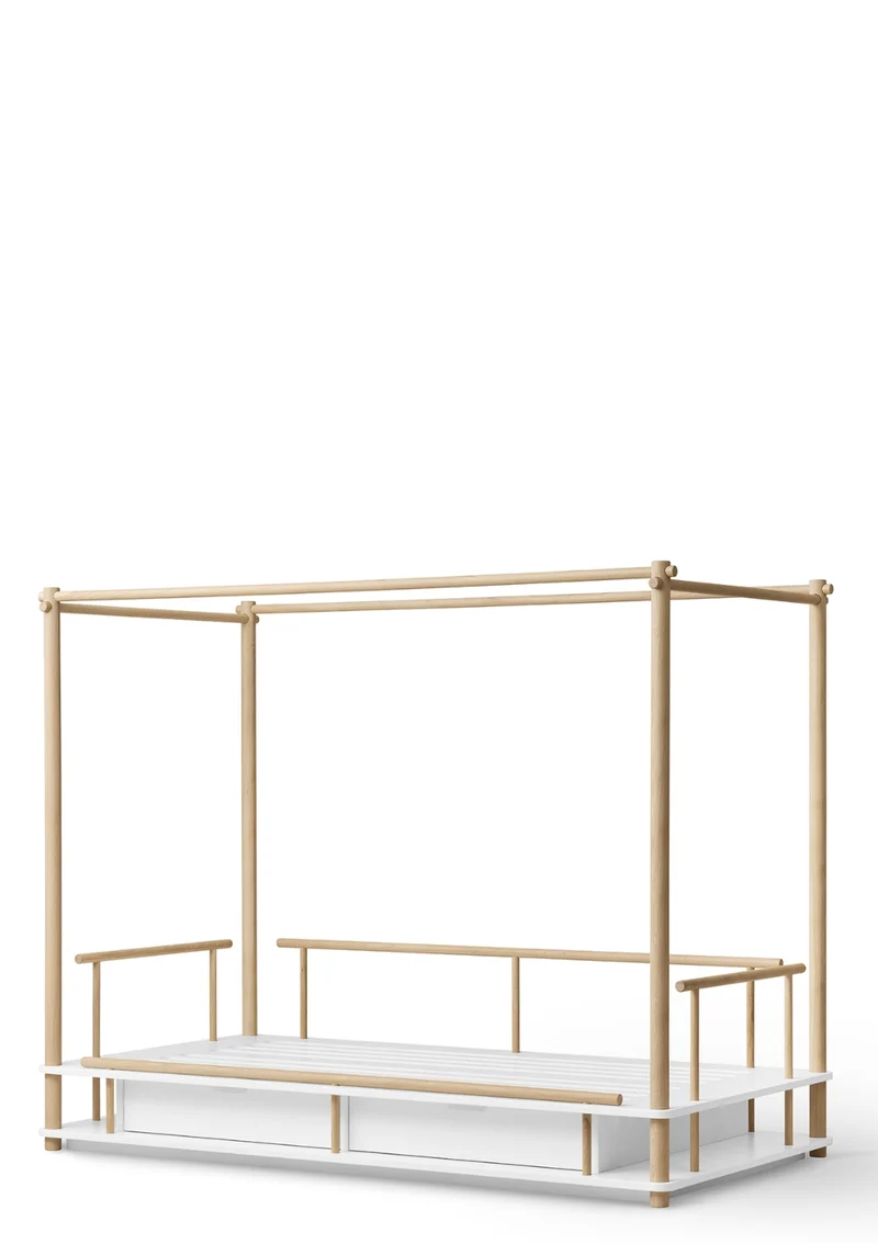Himmelbett 'Camp Nomad' Weiß / Eiche 180 x 90 cm