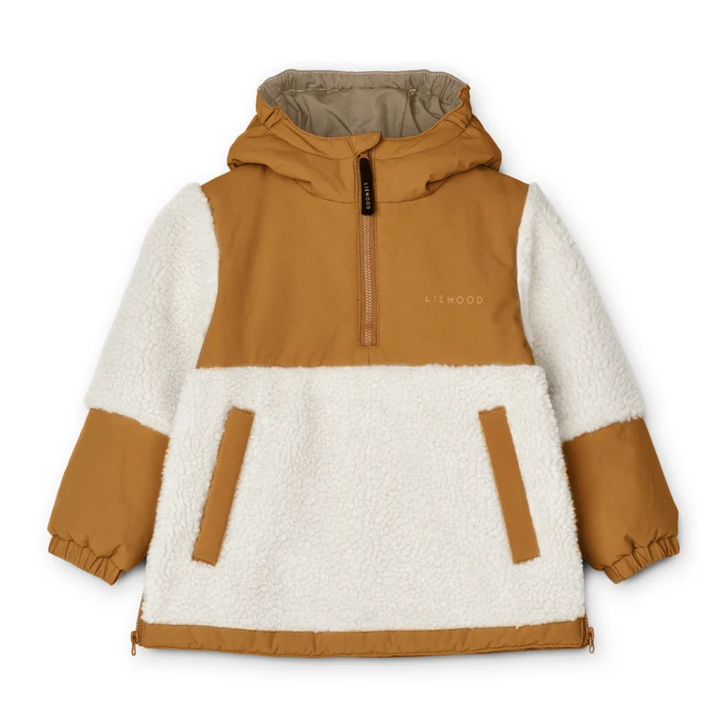 Kuschelige Winterjacke in senfgelb mit Kapuze für Kinder von 1-6 Jahren