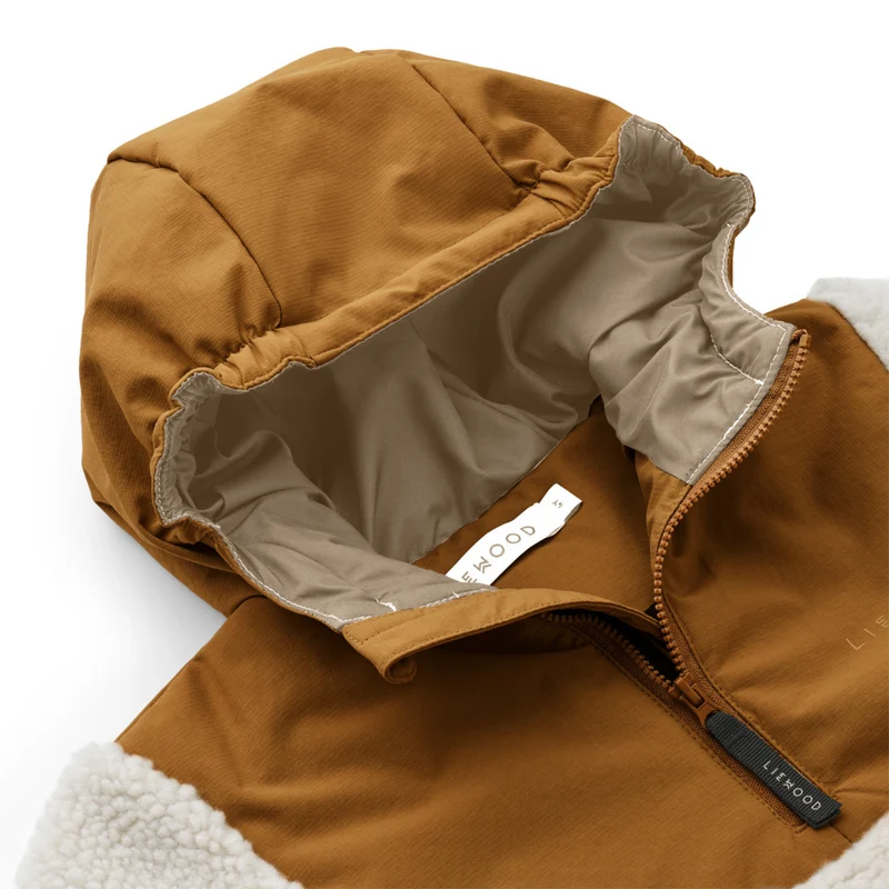 Kuschelige Winterjacke in senfgelb mit Kapuze für Kinder von 1-6 Jahren