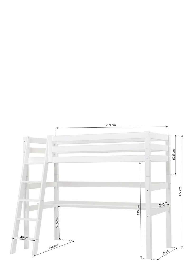 'ECO Luxury' Hochbett mit Schreibtisch weiß 200 x 90 cm