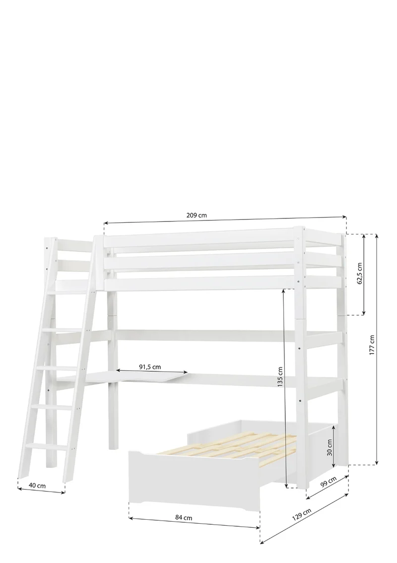 'ECO Luxury' MEGA-Bett mit Schreibtisch & Lounge-Modul weiß 200 x 90 cm