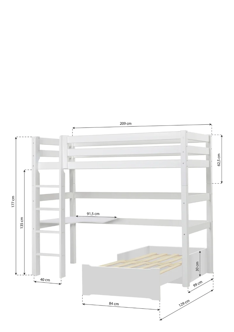'ECO Luxury' MEGA-Bett mit Schreibtisch & Lounge-Modul weiß 200 x 90 cm
