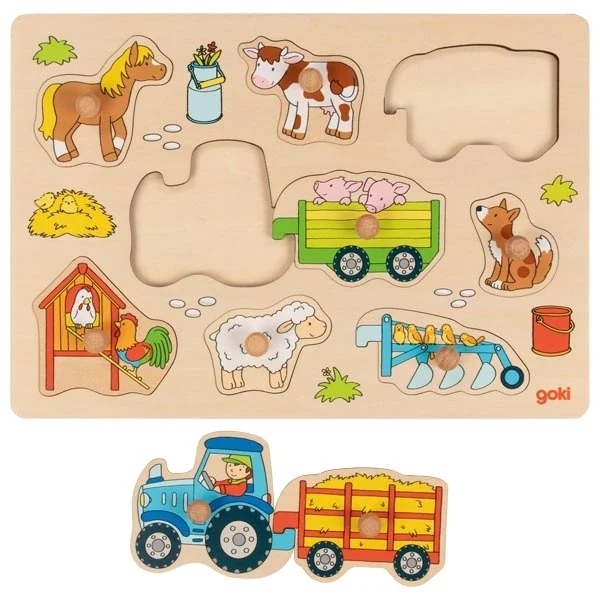 Goki Baby Steckpuzzle Traktor Bauernhof 1J+