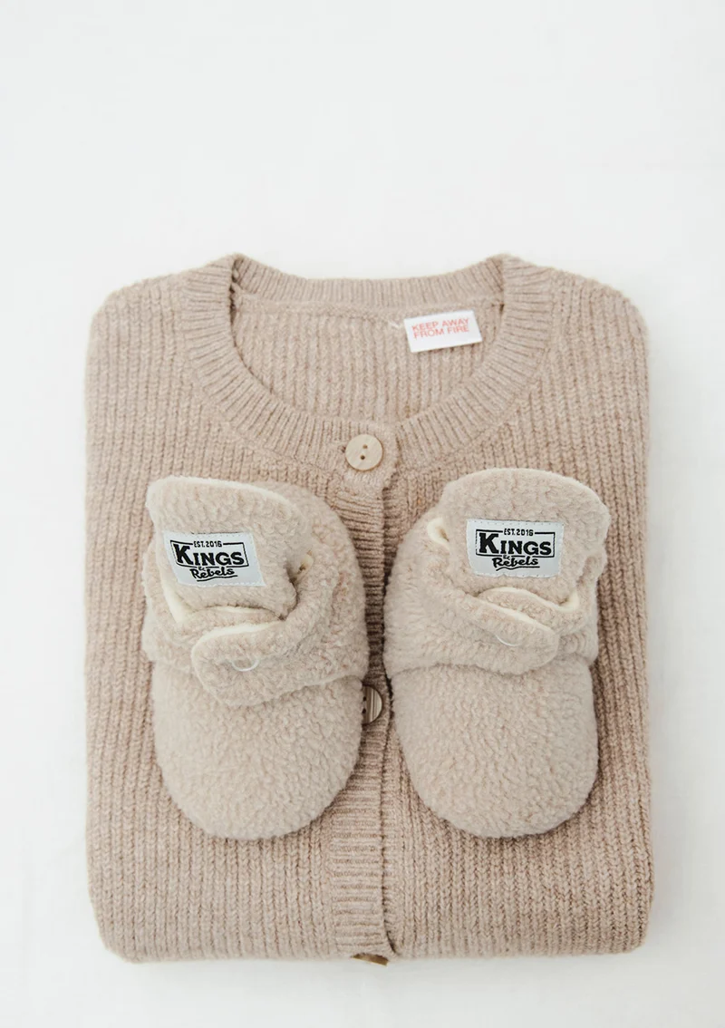 Baby Booties Teddy Beige