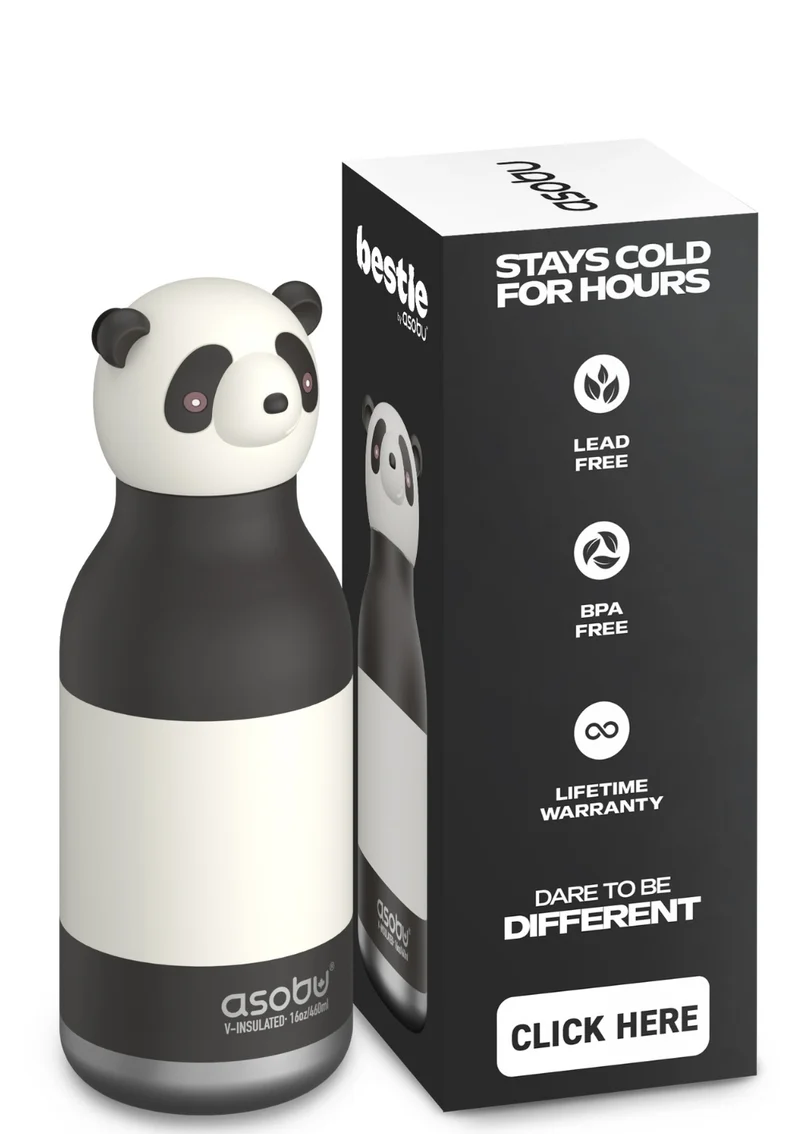 Bestie Trinkflasche Pandabär 'Mei the Panda Bear' schwarz/weiß 460 ml