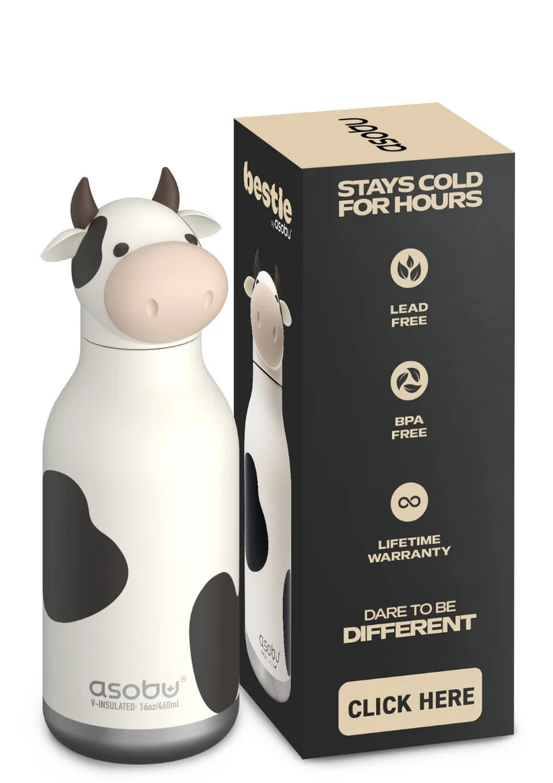 Bestie Trinkflasche Kuh 'Willow the Cow' schwarz/weiß 460 ml