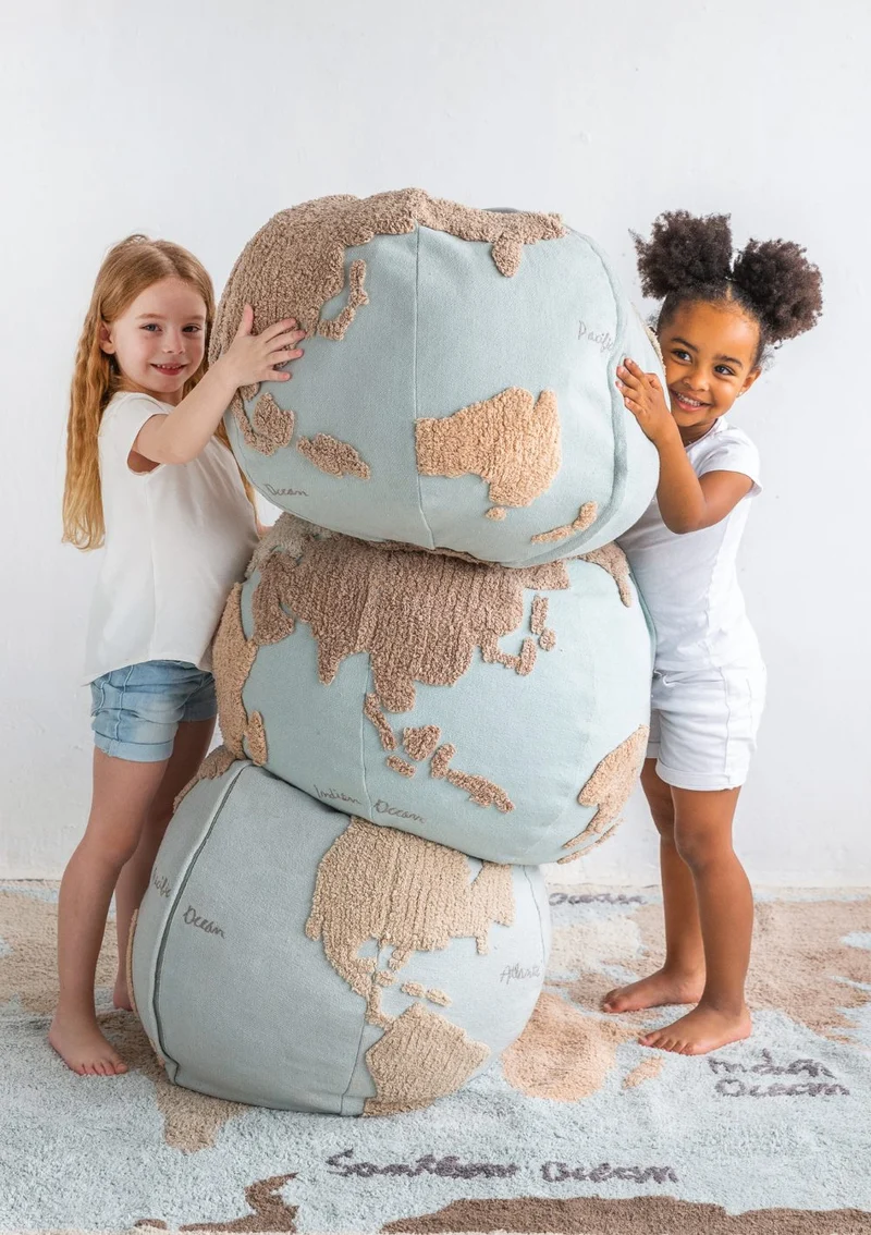Sitzpouf 'World Map' Natural / Blue