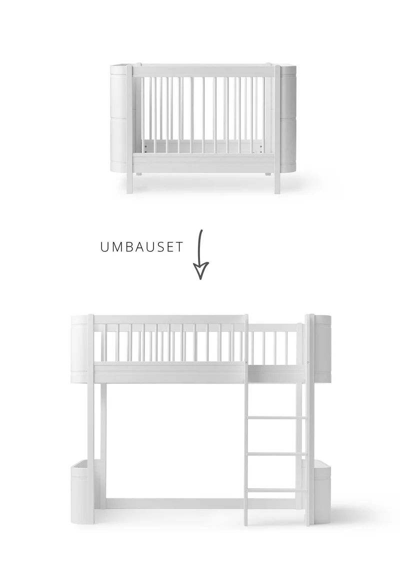 Umbauset für 'Wood Mini+' Babybett inkl. Junior-Erweiterung zum halbhohen Hochbett Weiß
