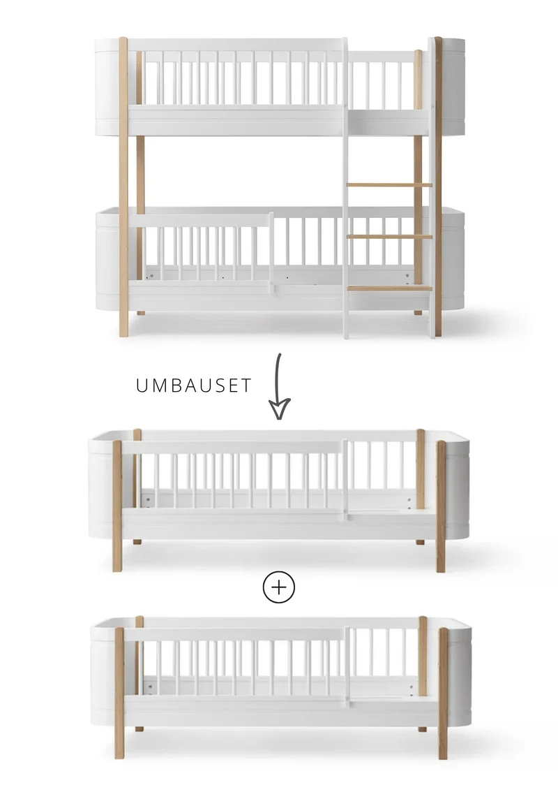 Umbauset für 'Wood Mini+' halbhohes Etagenbett zu zwei Juniorbetten Weiß / Eiche