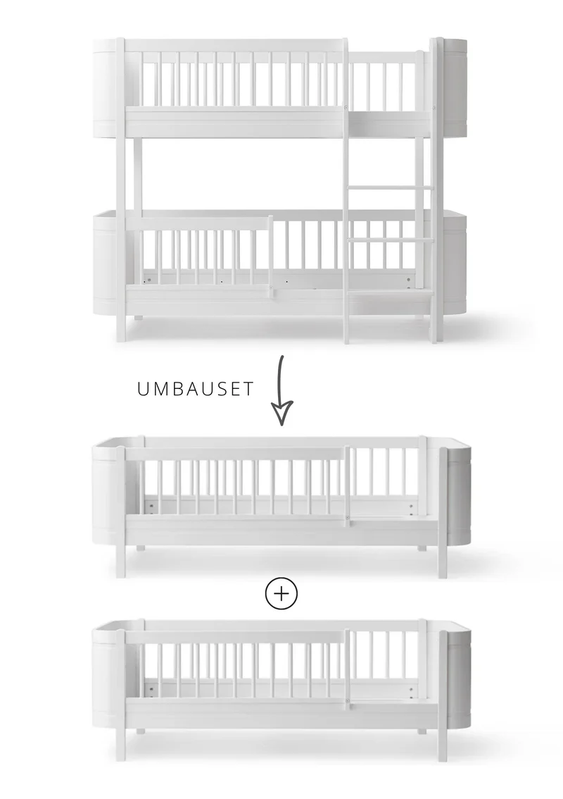 Umbauset für 'Wood Mini+' halbhohes Etagenbett zu zwei Juniorbetten Weiß