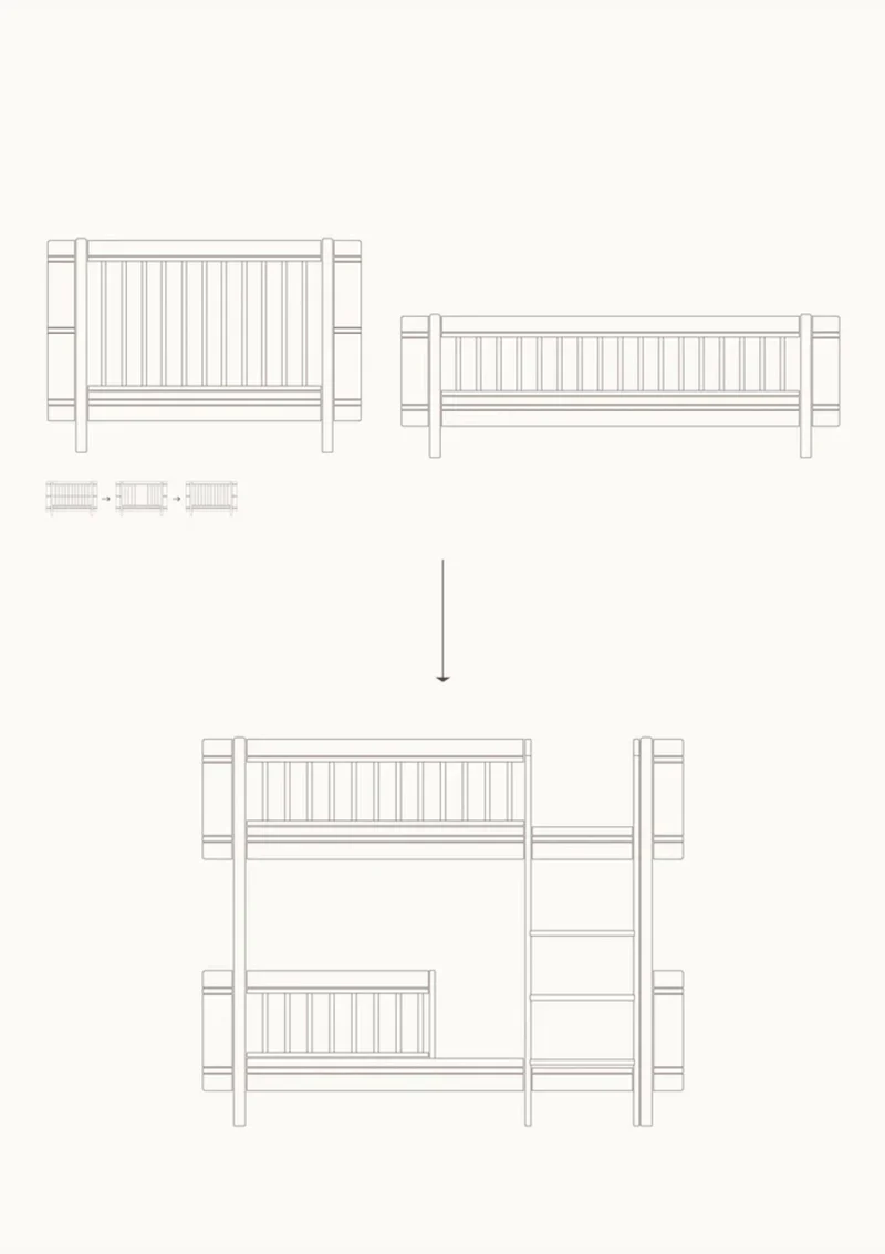 Umbauset für 'Wood Mini+' Baby- und Juniorbett zum halbhohen Etagenbett Eiche