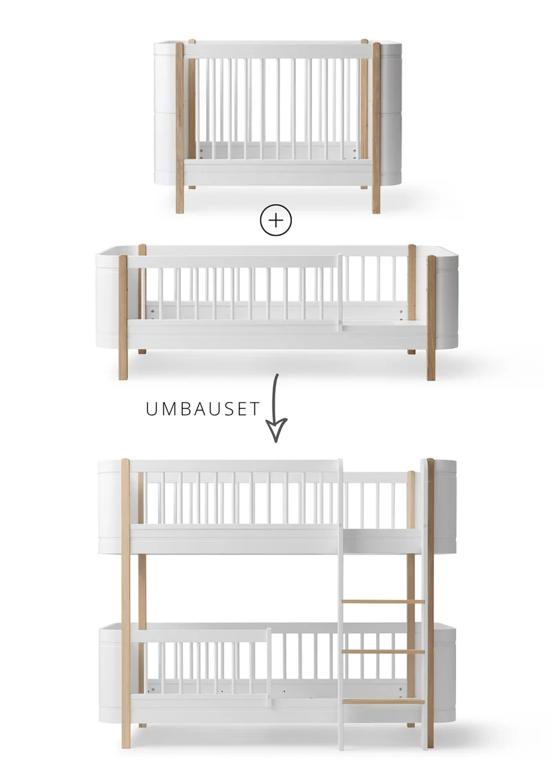 Umbauset für 'Wood Mini+' Baby- und Juniorbett zum halbhohen Etagenbett Weiß / Eiche
