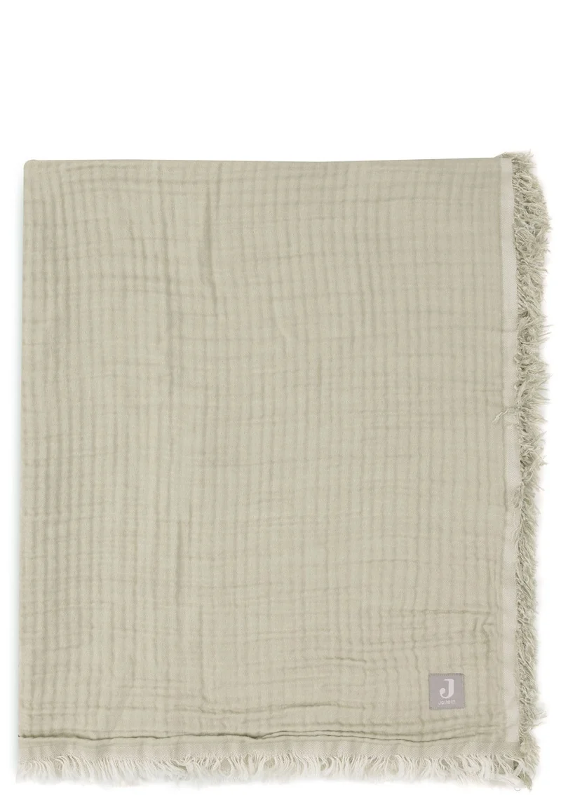Musselin Decke 'Fringe' Olive Green 120 x 120 cm