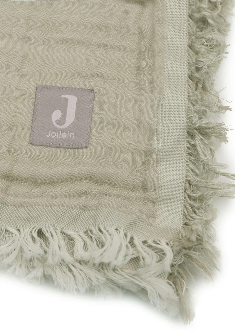 Musselin Decke 'Fringe' Olive Green 120 x 120 cm