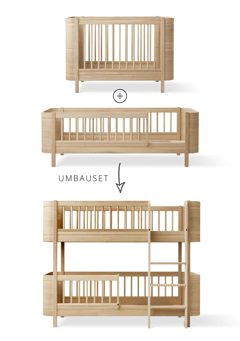 Umbauset für 'Wood Mini+' Baby- und Juniorbett zum halbhohen Etagenbett Eiche
