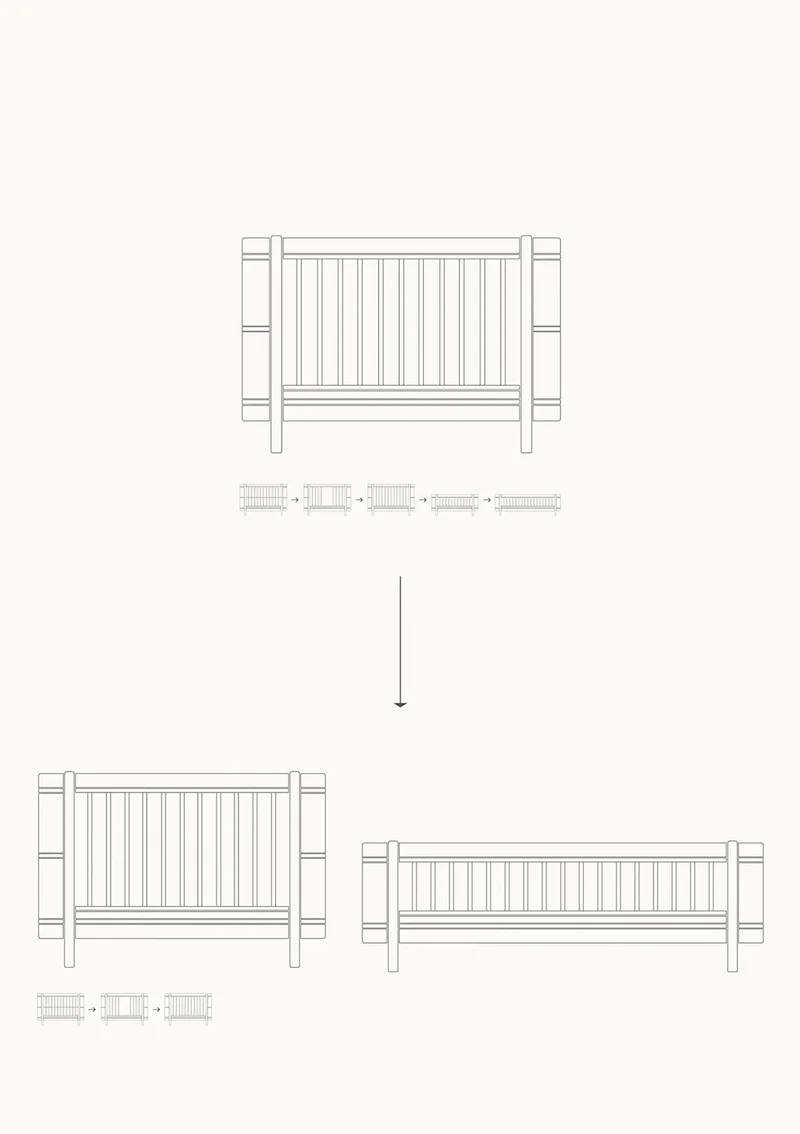 Geschwisterset für 'Wood Mini+' Babybett inkl. Junior-Erweiterung zu zwei Betten Eiche