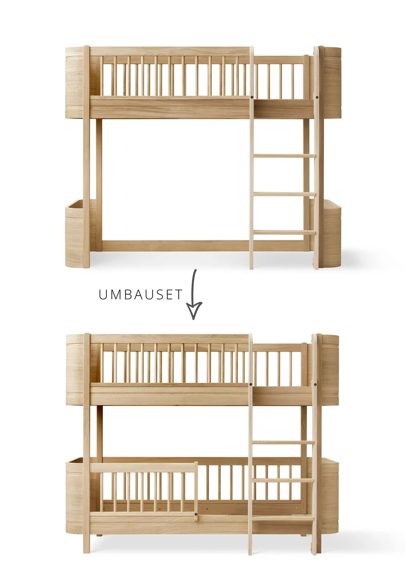Umbauset für 'Wood Mini+' halbhohes Hochbett zum halbhohen Etagenbett Eiche