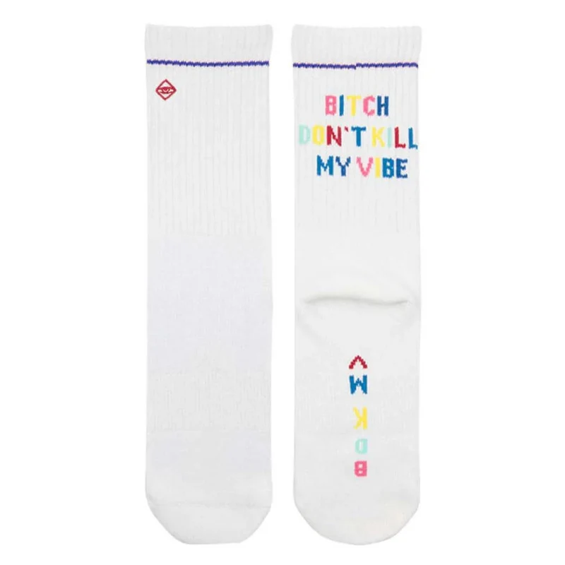 "Bitch, don´t kill my vibe" - weiße Tennissocken von J. Clay für Frauen und Männer